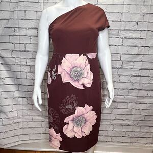 Ted Baker London 6 Womens Brown Floral Nimala Asymmetric one shoulder Dress
